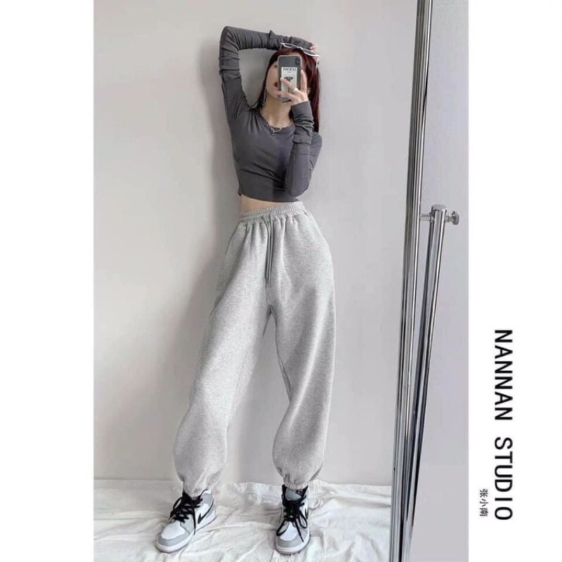 Quần baggy nữ ống bo chất len tăm dày cho bạn gái năng động (hàng công ty)