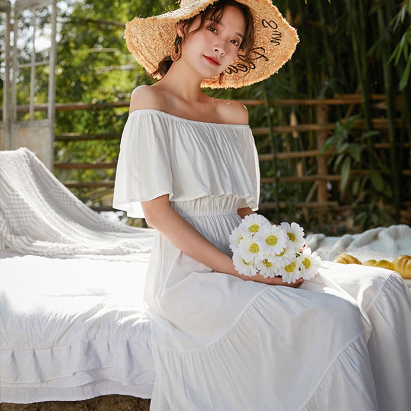 IELGYĐầm Dài Hở Vai Màu Trơn Đơn Giản Thời Trang Dành Cho Nữ