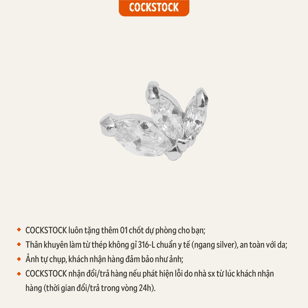 Khuyên tai đá Three Angles Diamond Earring CockStock