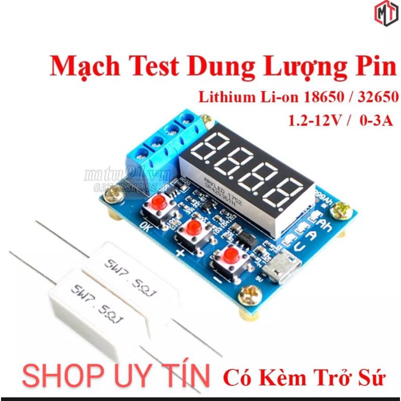 Mạch test dung lượng pin, kiểm tra dung lượng pin 18650/32650 lion. Kèm 2 trở sứ