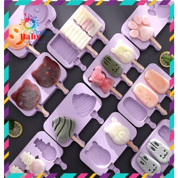Khuôn Làm Kem Silicon Kèm Nắp Và Que Sử Dụng Nhiều Lần - Shop BABY SUSU