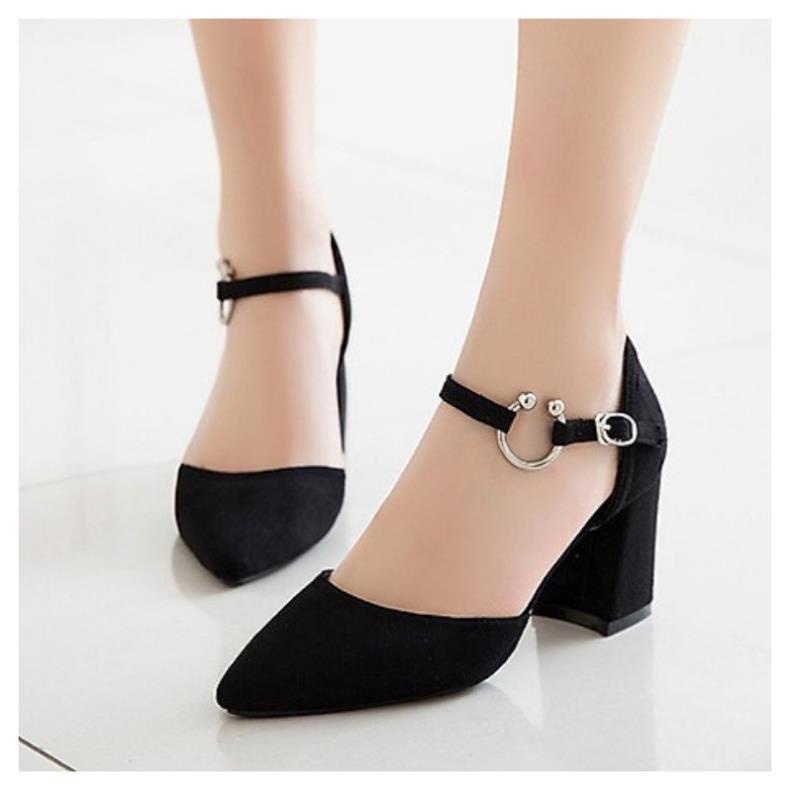 ↪️ Giày cao gót nữ đế vuông 7p mũi nhọn da lộn Giày cao gót đế vuông sandal 5p bít gót chữ G16