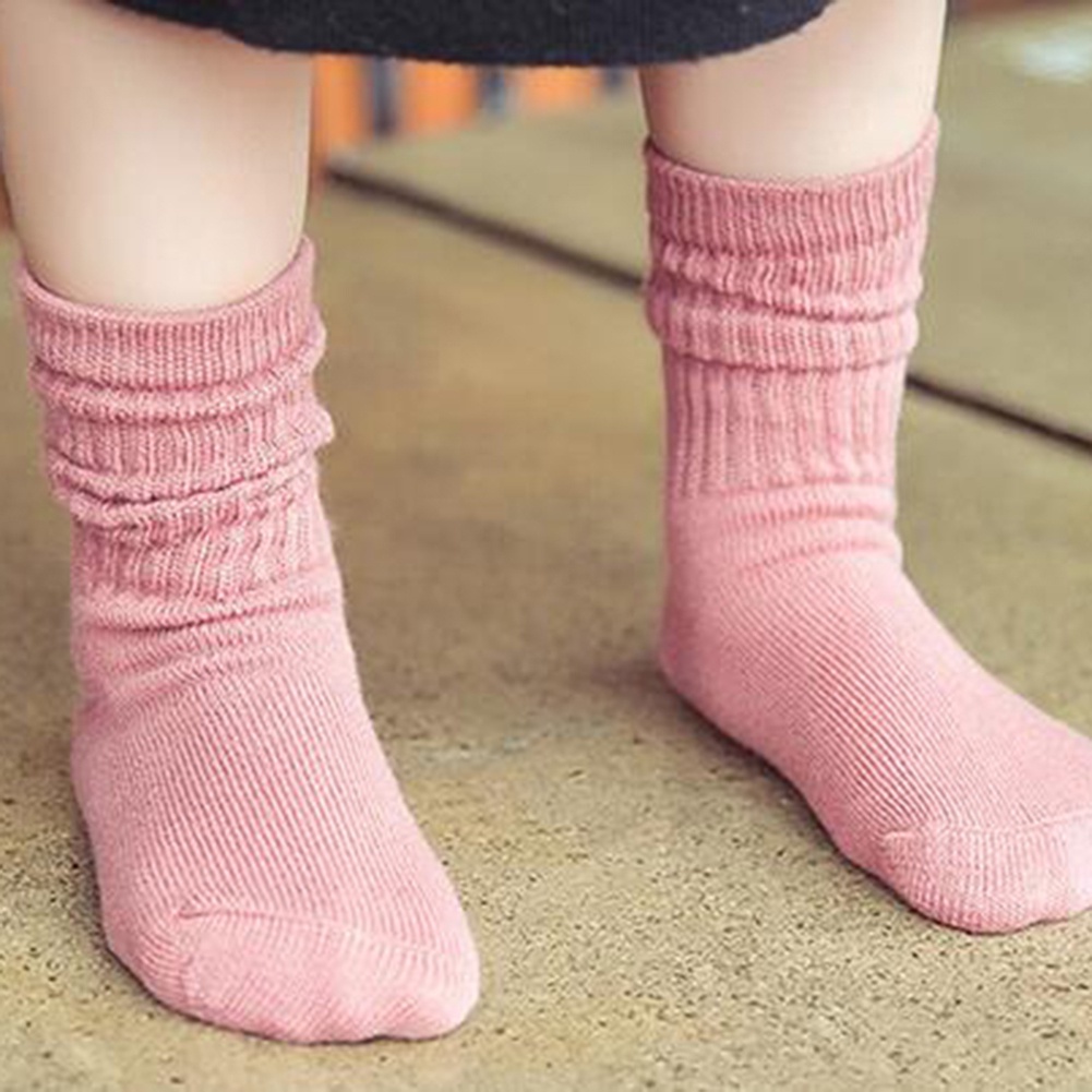 Tất Chân Cotton Cổ Cao Màu Trơn Mềm Mại Dành Cho Bé