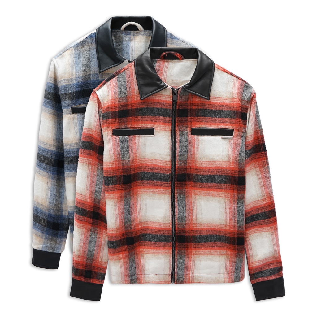 Áo Khoác Nam Leather Mix Check , Chất Vải Dạ Thoải Mái , AK003728 ,SOMEHOW