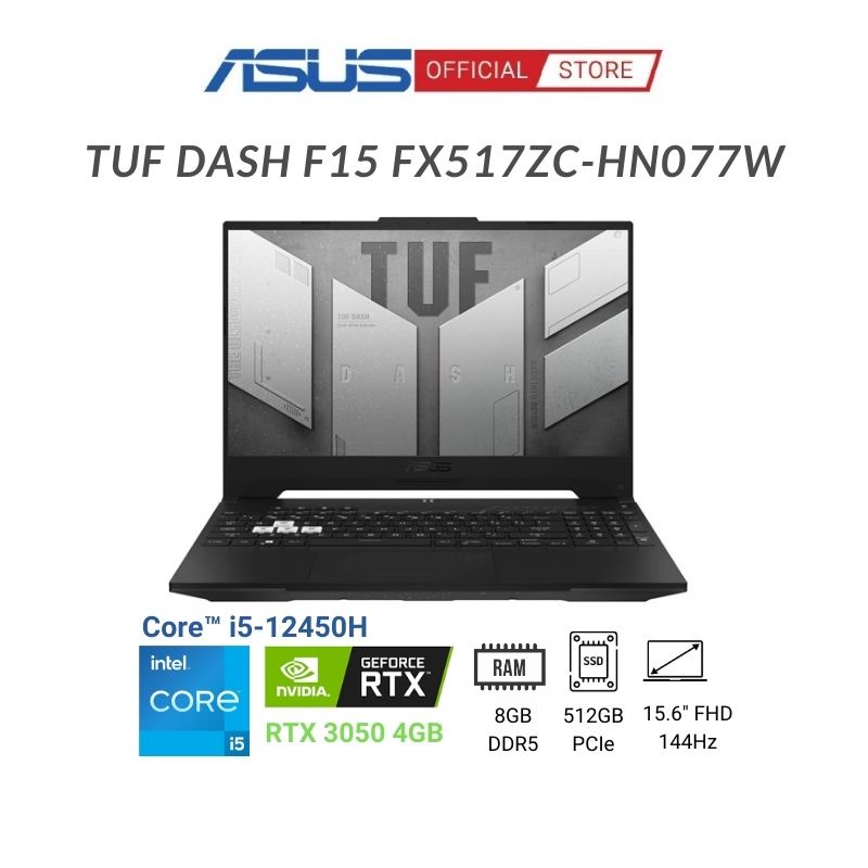 [ELGAME10 - giảm 10% tối đa 2TR]Laptop Asus TUF Dash F15 FX517ZC-HN077W (Core™ i5-12450H + RTX™ 3050 4GB)