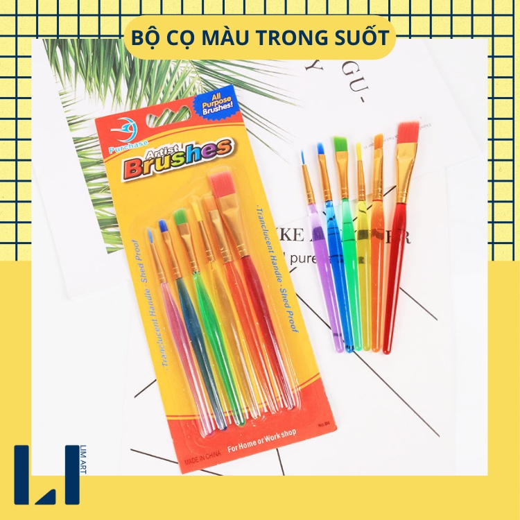 Bộ cọ vẽ màu nước, màu acrylic, màu sơn dầu, màu gouache, tô tranh số hóa. Set 6 cọ vẽ màu trong nhiều kích thước