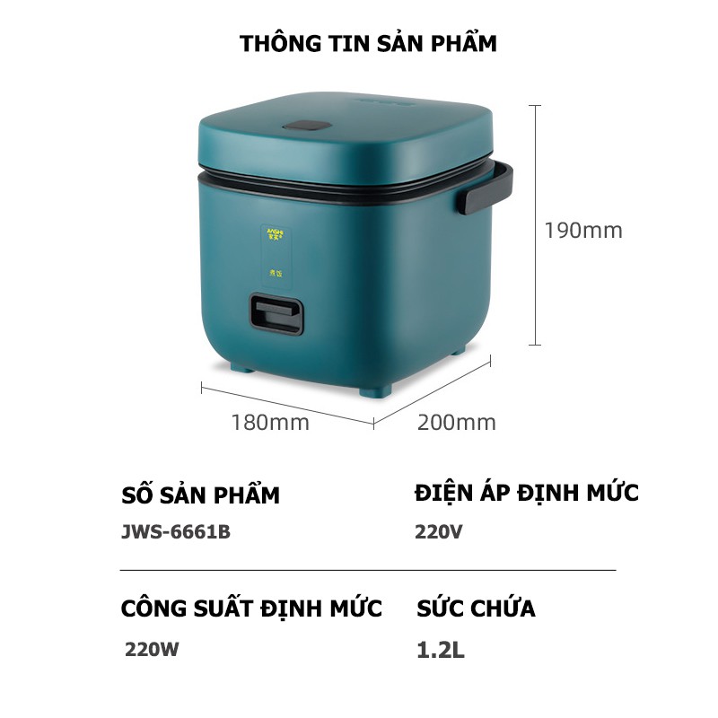 [bảo hành 1 năm]JIASHI 1.2L Nồi Cơm Điện Mini Đa Năng Thích hợp cho 1-2 người  (Nấu Cháo, Hầm, Chưng, Hấp, Luộc)