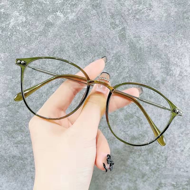 (YUZHU) Kính Mát Gọng Tròn Màu Xám Nhạt Xanh Lam Dành Cho Nữ