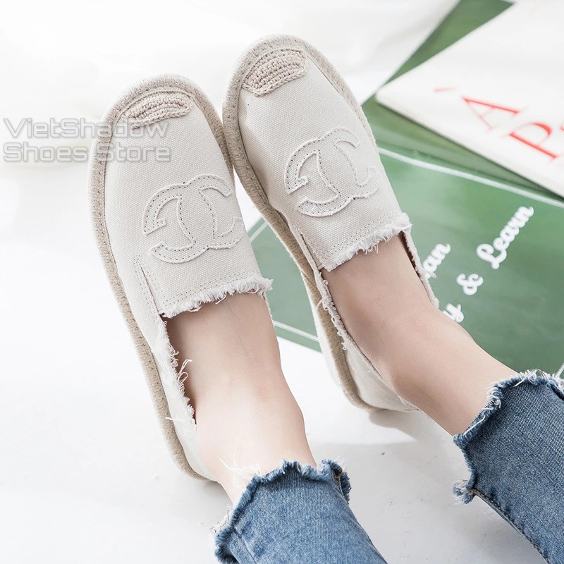 Slip on cói nữ - Giày lười vải nữ cao cấp - Vải thô màu trắng - Mã SP 310