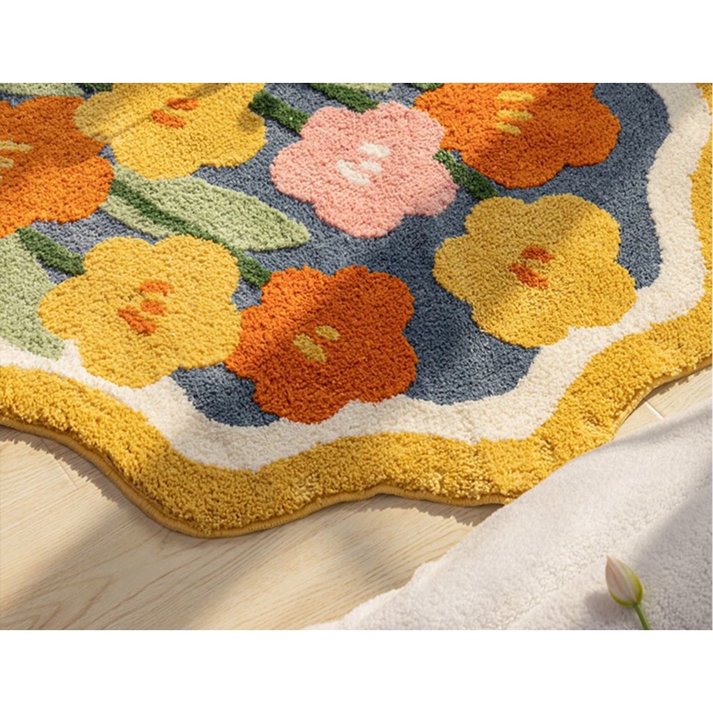 Thảm Lông Lót Sàn Chống Trượt Thấm Hút Nước Hình Hoa Tulip Trang Trí Nhà Cửa
