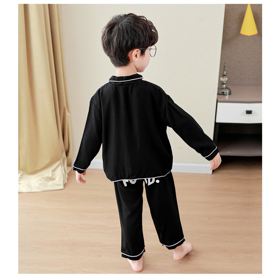 Bộ pijama lụa xuất xịn in hình chữ, đồ bộ ngủ cho bé dài tay từ 6-28kg-Tiny Kids