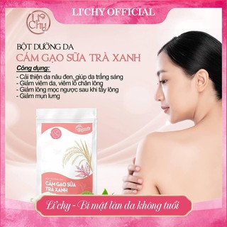 Cám gạo sữa trà xanh giảm viêm lỗ chân lông, giảm mụn lưng, dưỡng trắng mịn da LICHY