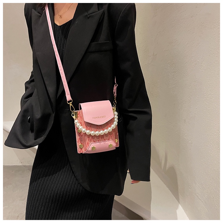 Túi đeo vai IELGY dáng vuông nhỏ in họa tiết đính ngọc trai kiểu phương Tây thời trang dành cho nữ