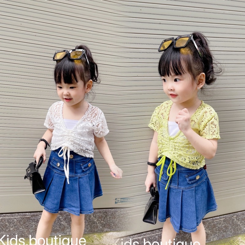 Set áo khoác lưới cv jean xoè cho bé gái