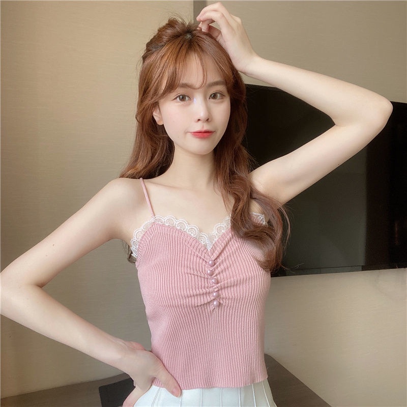 Áo Len Hai Dây Phối Ren Thời Trang Theo Phong Cách Hàn Quốc