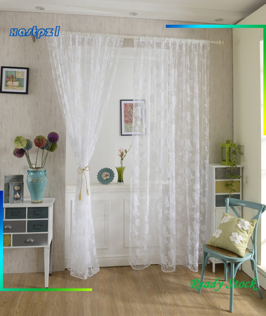 rèm cửa sổ Vải Voan Họa Tiết Hoa Mẫu Đơn Trang Nhã 100x200cm