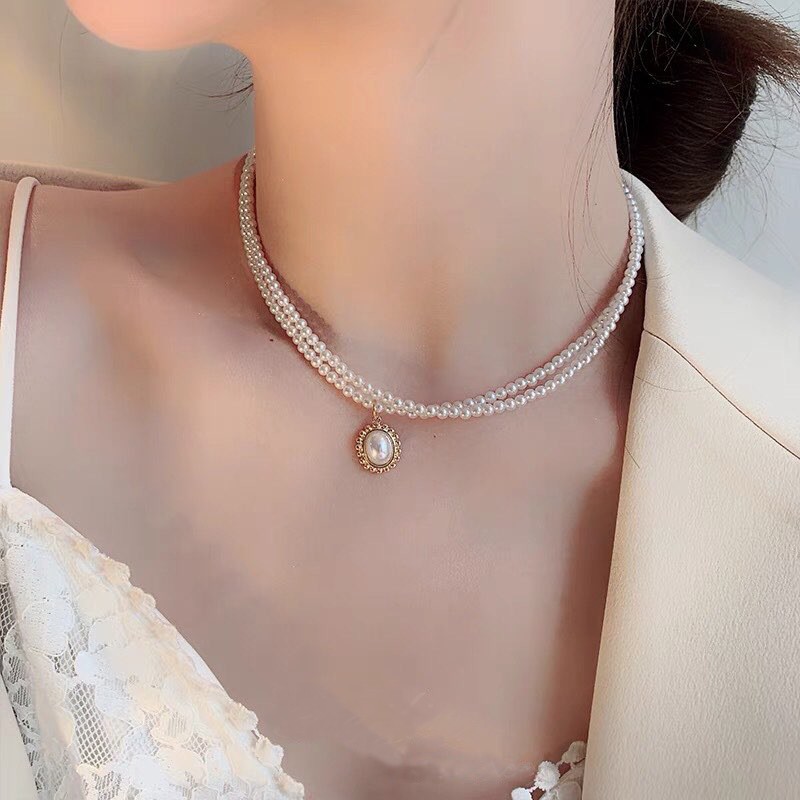LOẠI ĐẸP Vòng cổ Oval 2 lớp ngọc trai nhân tạo sang đẹp VC118