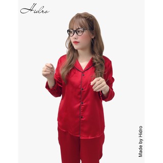 Bộ pijama lụa satin trơn dài tay