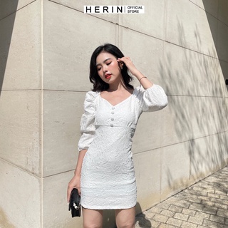 Đầm dự tiệc trắng nút bọc vải gấm form chuẩn tôn dáng [GAM NUT