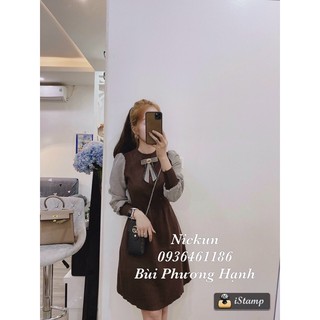 Váy len phối tay sơ mi kẻ caro