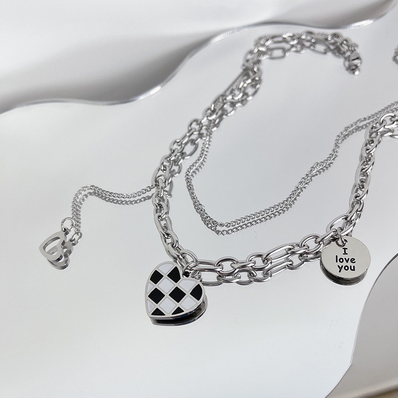 IF ME Vòng cổ Nhiều Lớp Mặt Hình Trái Tim Và Bảng Đen