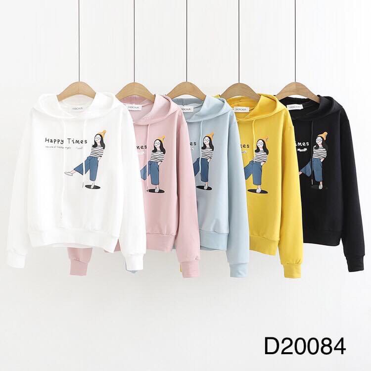 MẪU ÁO KHOÁC NỈ HOODIE IN HÌNH CÔ GÁI THỜI GIAN HẠNH PHÚC