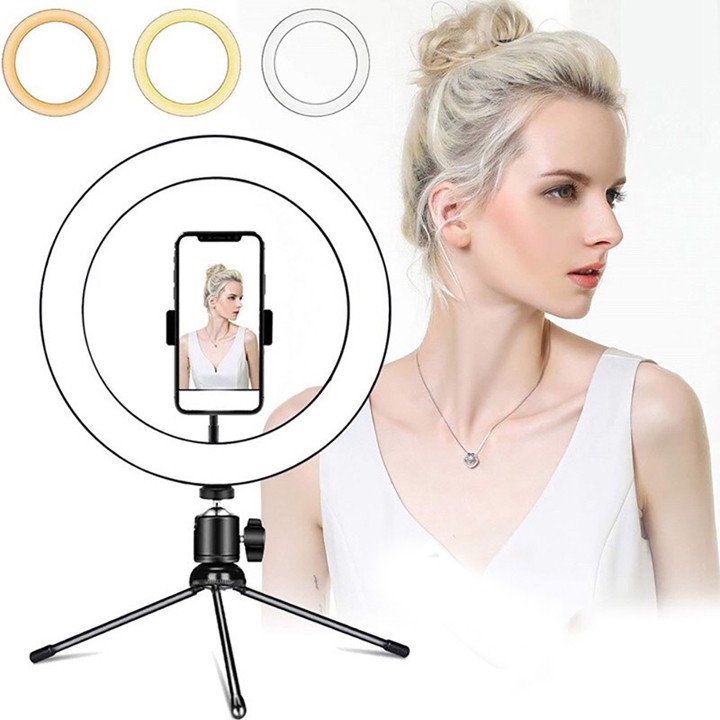 Chân đèn 2m + Đèn Led Ring tròn 28cm hỗ trợ quay phim livestream Make up trang điểm 3 Chế Độ Sáng