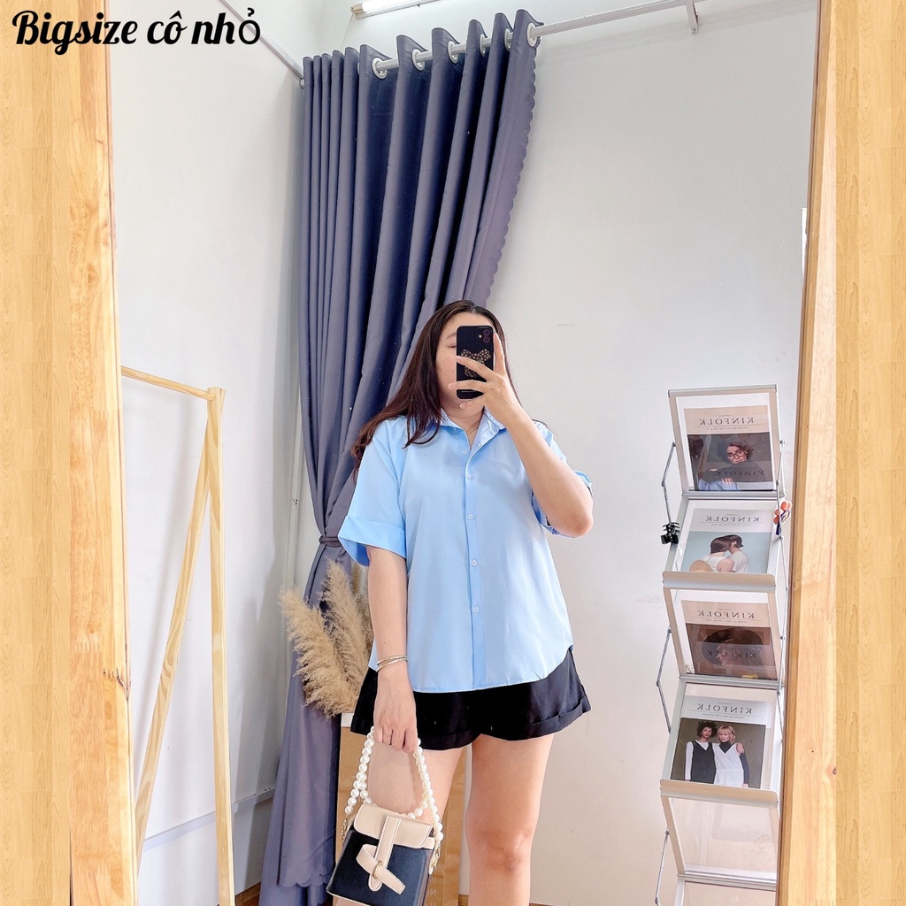Áo sơ mi bigsize nữ tay ngắn kiểu xẻ lưng có cúc, Áo kiểu bigsize nữ AT10