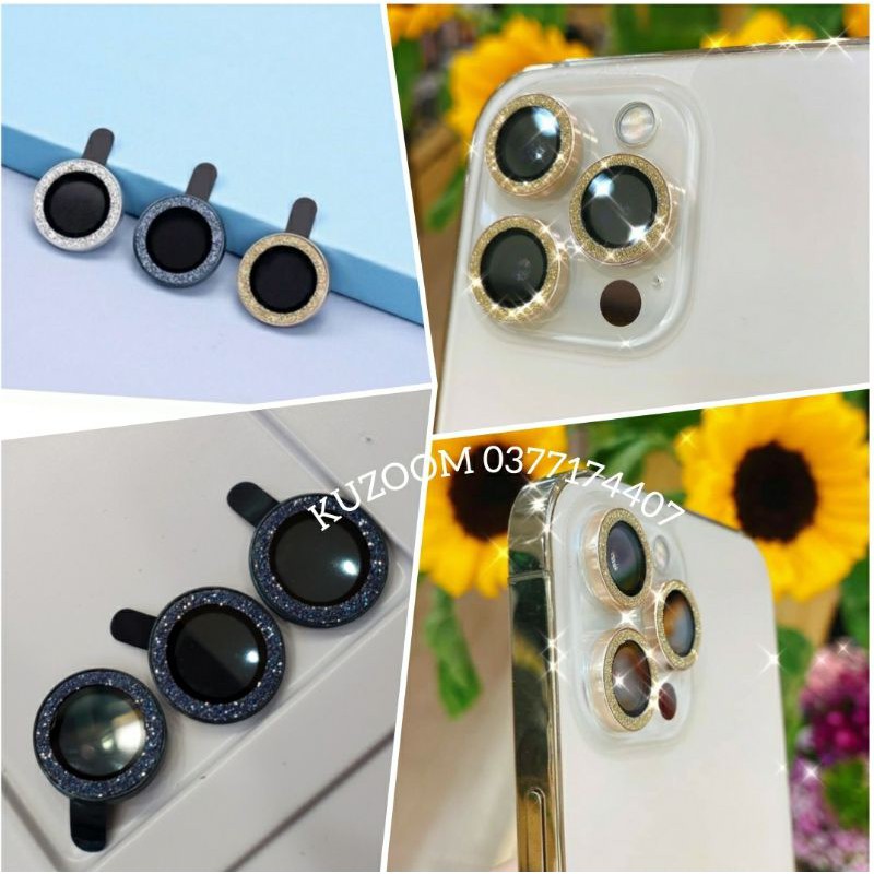 Bộ 3 dán từng mắt camera Kuzoom kim cương iPhone 12 Mini, 12, 12 Pro, 12 Pro Max, 11, 11 Pro, 11 Pro Max siêu đẹp hót