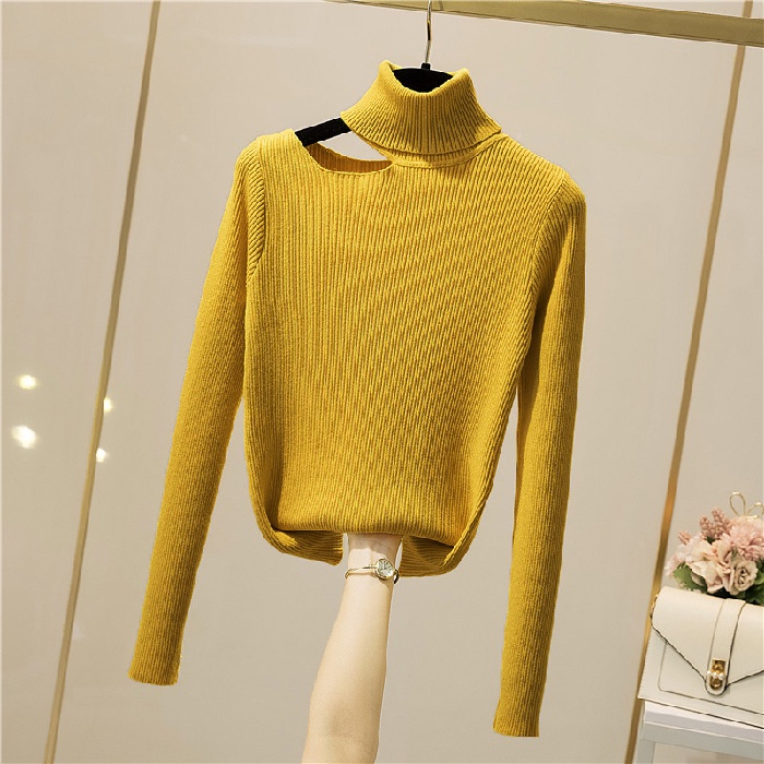 Áo len ZHELIHANGFEI cổ cao tay dài hở vai quyến rũ trẻ trung cho bạn gái