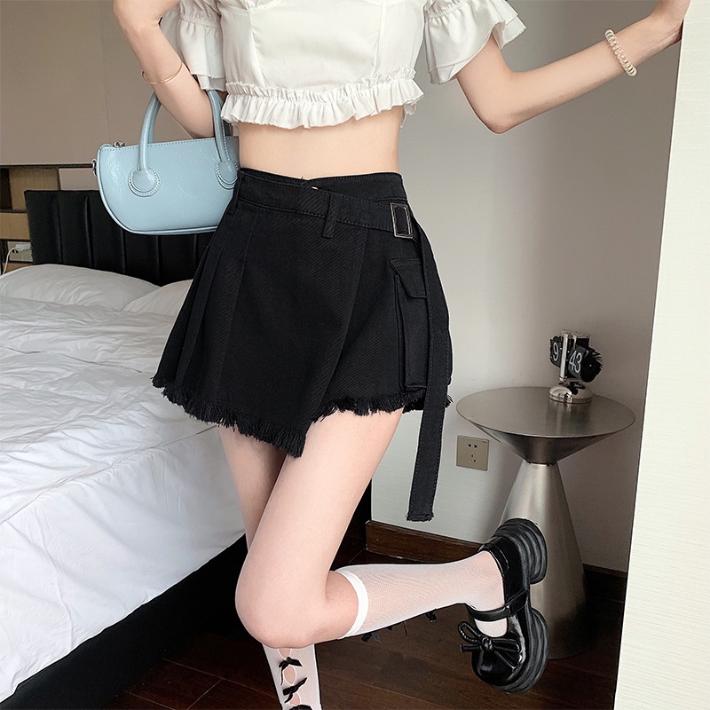 Quần short denim IELGY ống rộng dáng suông sành điệu cho nữ