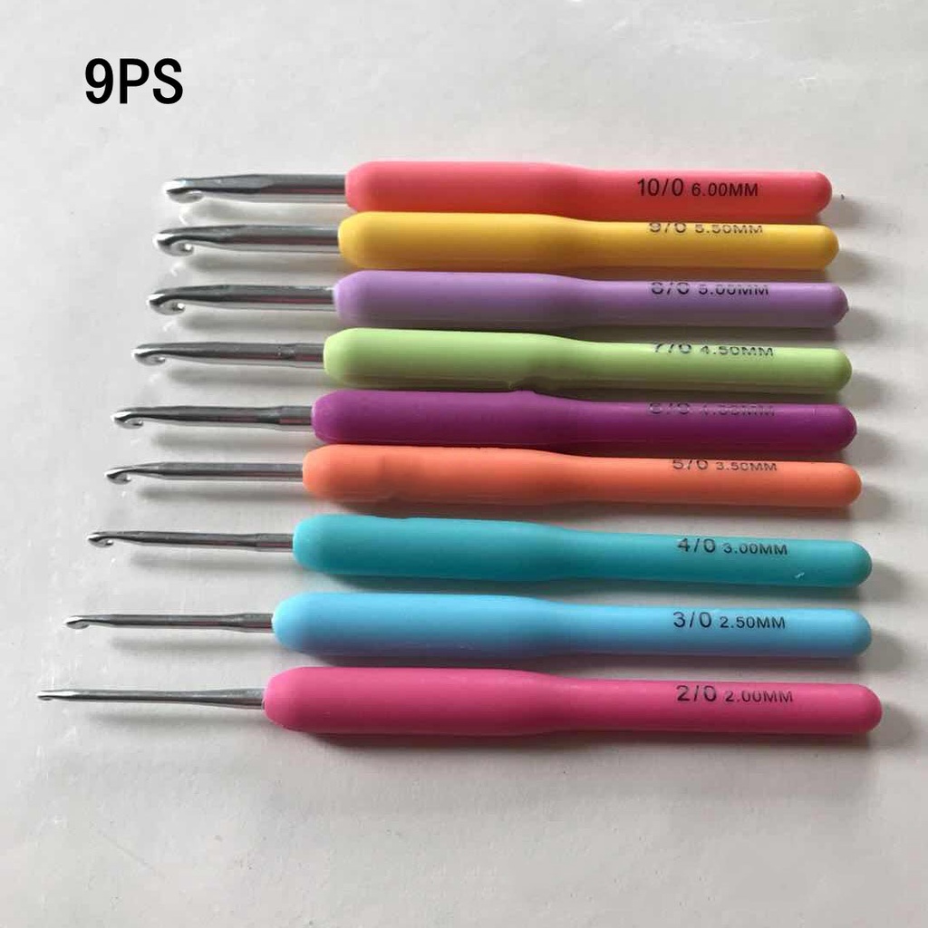 Set 9 Móc Đan Len Bằng Nhựa Tay Cầm Nhựa Mềm 2-6mm Nhiều Màu Sắc