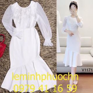 váy trắng đuôi cá V1171 - Đẹp Shop DVC (Kèm ảnh thật trải sàn do shop tự chụp)