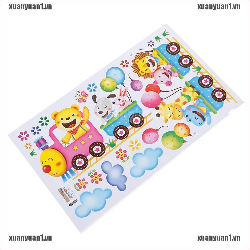 [XUANYUAN1] Sticker Dán Tường Phòng Bé Hình Tàu Lửa Động Vật DIY