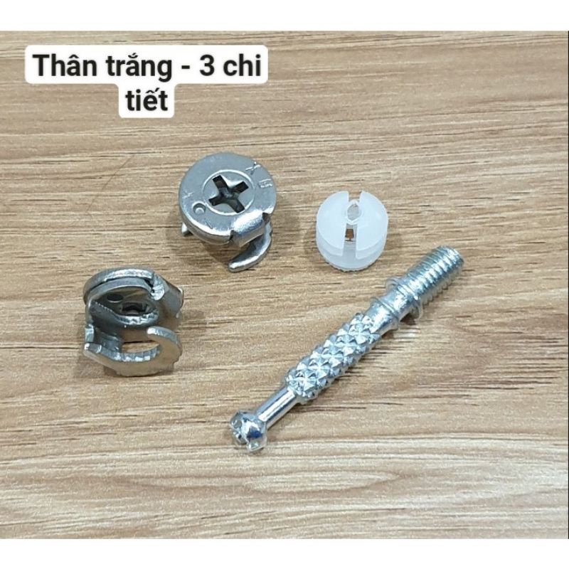 Combo 100 bộ ốc cam chốt liên kết 3 chi tiết thép trắng