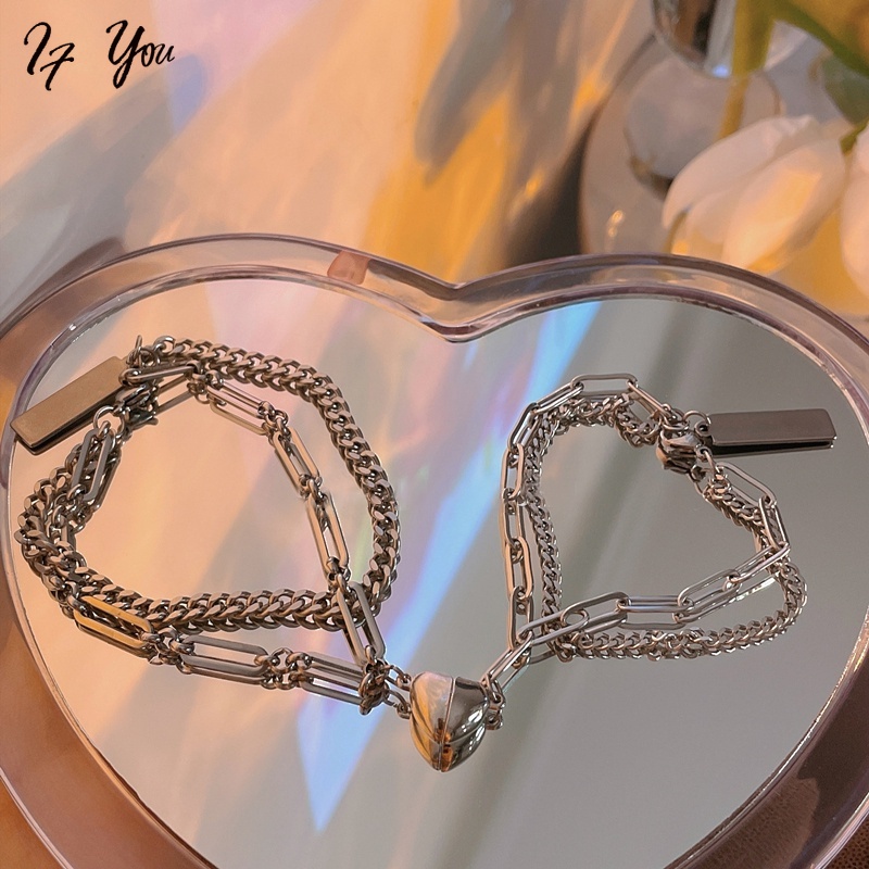 Vòng tay AY hai lớp từ tính mặt hình trái tim hút nhau cho cặp đôi