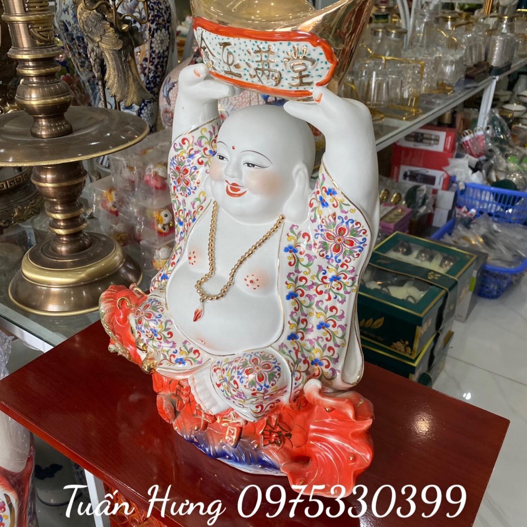 Tượng phật di lặc dâng vàng gốm sứ cao cấp