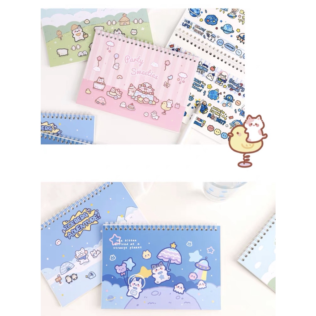 Sổ trữ Sticker lò xo size A5 30 trang giấy decal bóng, tặng kèm cây cán và 1 túi sticker, dùng lưu t