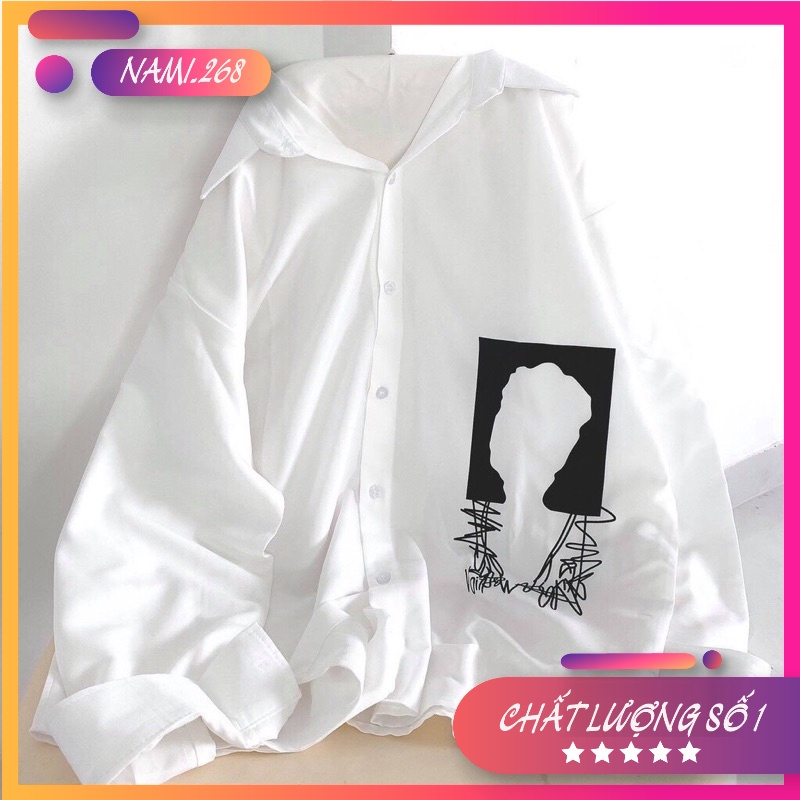 Áo Sơ Mi Nữ Form Rộng Chữ Kí Basic Unisex Dài Tay Trắng và Đen Kiểu Áo Sơ Mi Ullzang Oversize Unisex Hot
