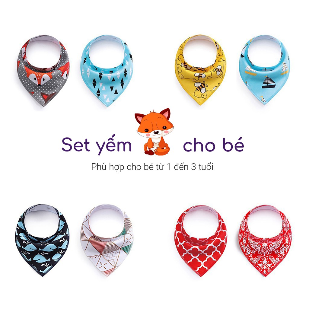 Yếm Tam Giác 1989KIDS Set 2 Cho Bé Trai,Bé Gái Từ 12 Tháng Đến 3 Tuổi Cotton 2 Lớp,Chống Thấm Nước