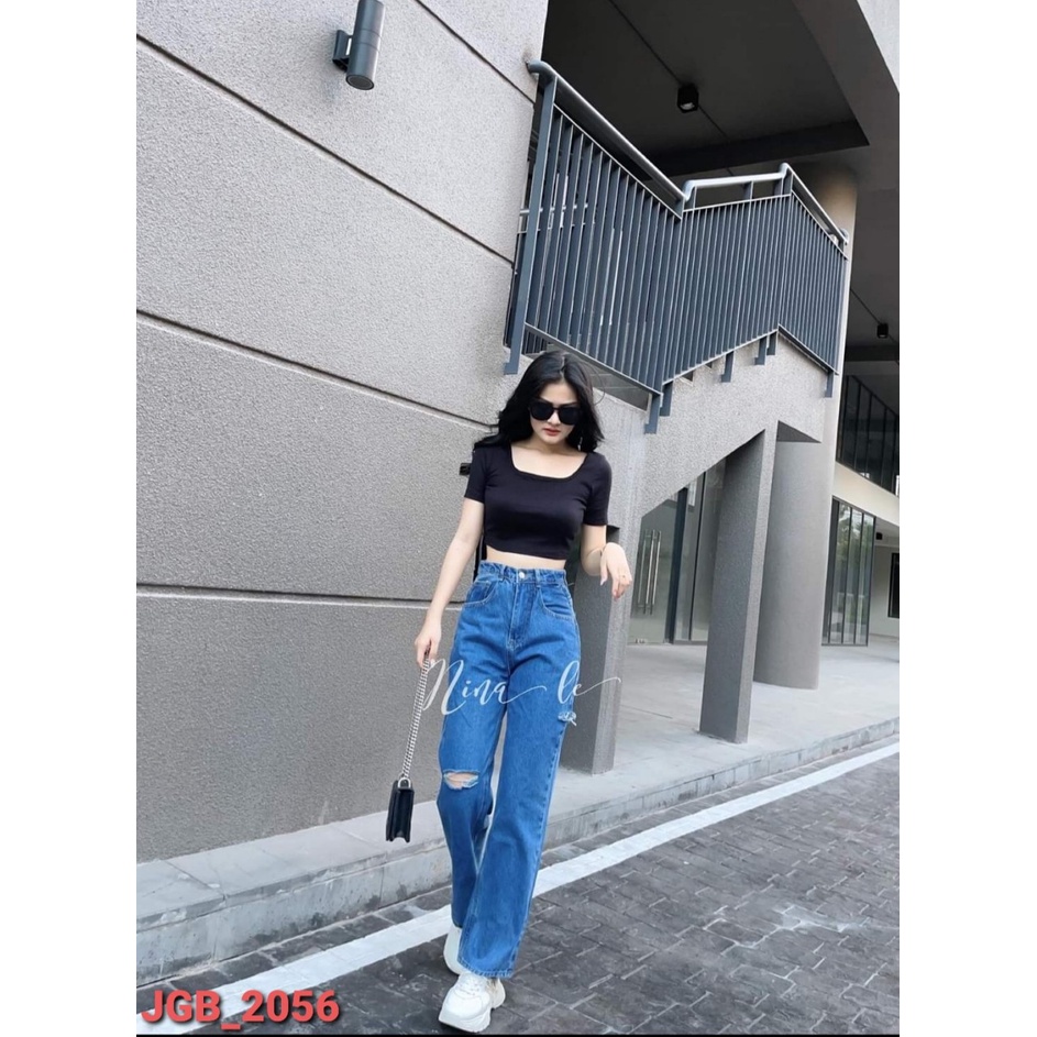 Baggy xanh đậm rách Dành Cho Nữ MinaFashion 2056