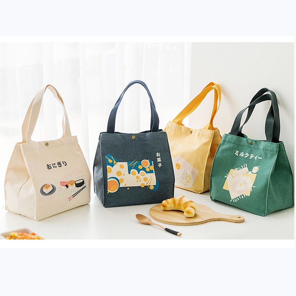 Túi Đựng Hộp Cơm Trưa Bằng Vải Canvas Dày Cỡ Lớn Nhiều Màu Dễ Thương Phong Cách Nhật Bản