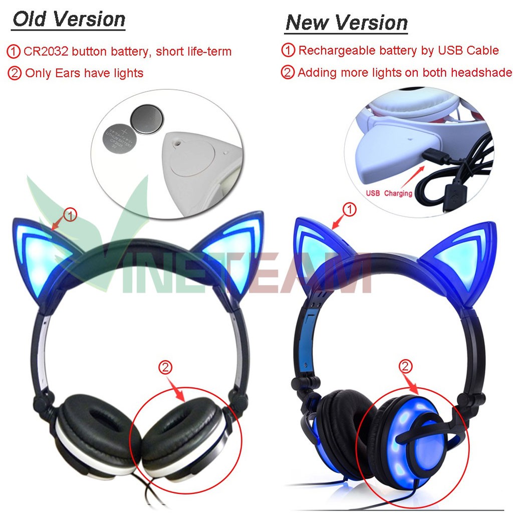 Tai nghe Headphone Tai Mèo - TTLIFE Xinh Xắn - Có Đèn FULL Led Siêu Cute - Có micro -Mẫu mới nhất 2020 -dc4320