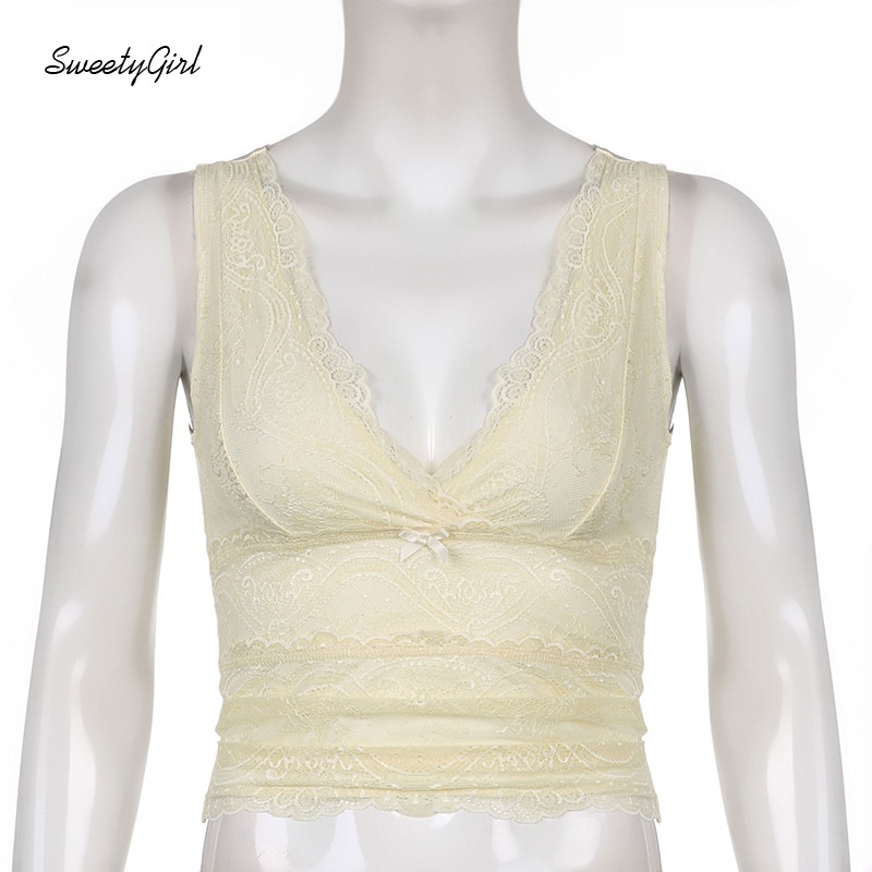 Áo Tank Top Cổ Chữ V Phối Ren Màu Sắc Đơn Giản Thời Trang Dành Cho Nữ