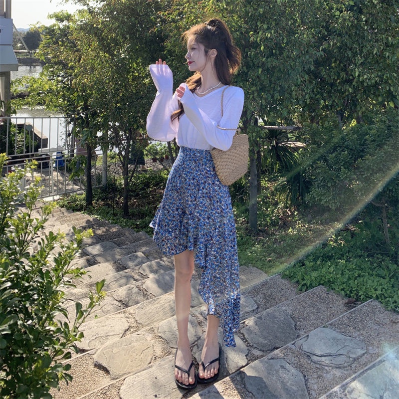 Chic irregular floral skirt women's spring and summer Korean 2022 new high waist thin fishtail skirt