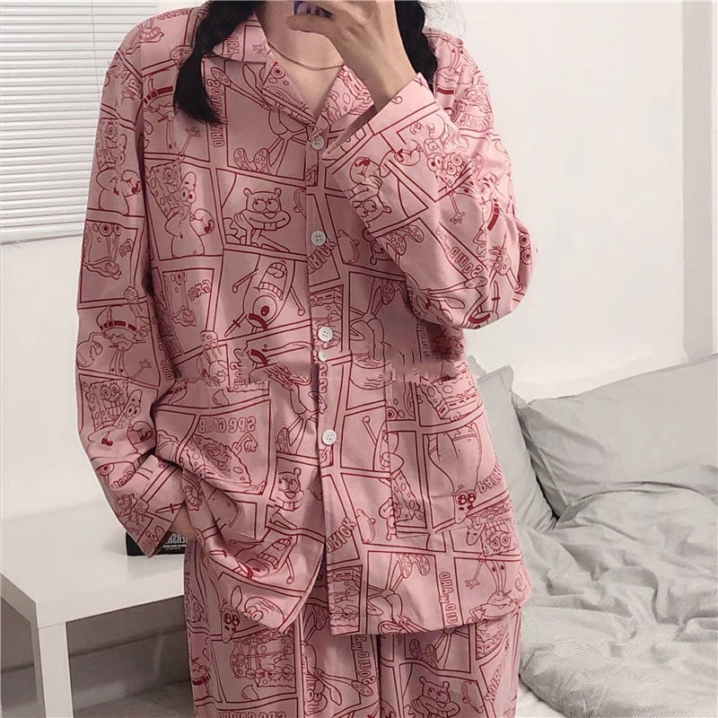 Bộ Đồ Ngủ Tay Dài In Hoạt Hình Spongebob Phong Cách Hàn Quốc Dễ Thương Cho Nữ | BigBuy360 - bigbuy360.vn