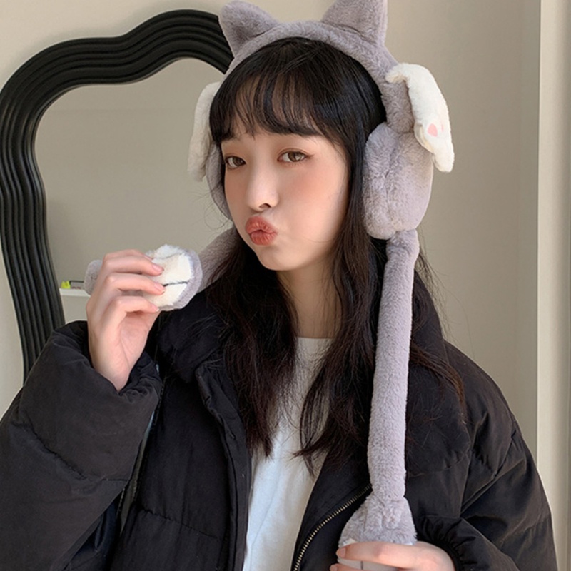 Han Mũ Chụp Tai Di Chuyển Tai Giữ Ấm Mùa Đông Cho Bé Gái Mèo C