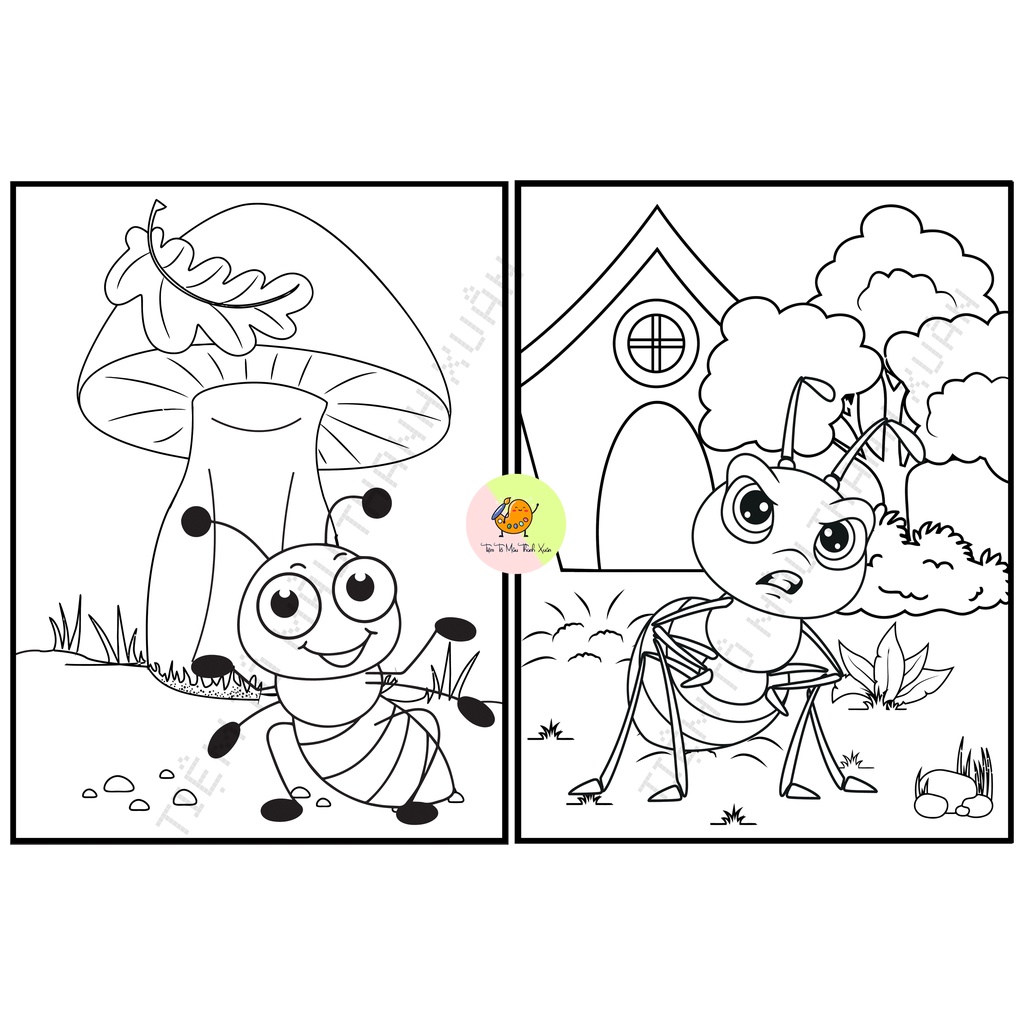 Set 10 Tờ Tranh Tô Màu Hình Kiến Dễ Thương Cho Bé Size A5 Màu Sáp, Màu Chì - Tiệm Tô Màu Thanh Xuân