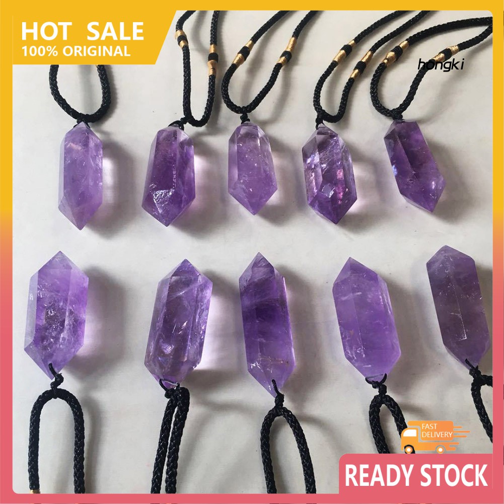 (Hàng Mới Về) Mặt vòng cổ Đá Thạch Anh Tím Hình Lục Giác Độc Đáo