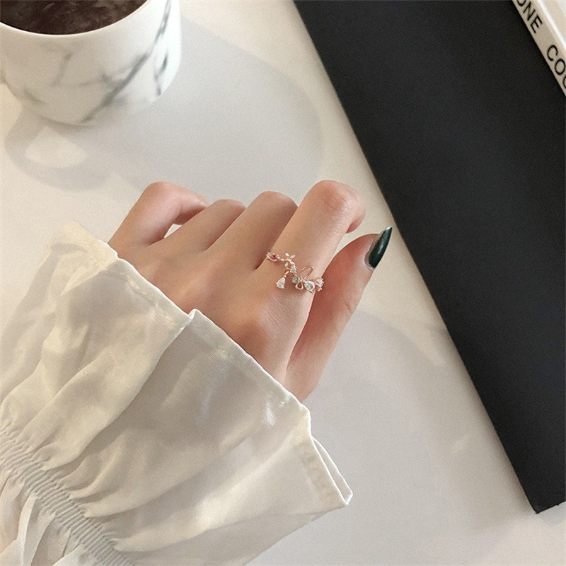 Nhẫn hở mạ vàng hồng đính đá nhân tạo thời trang thanh lịch